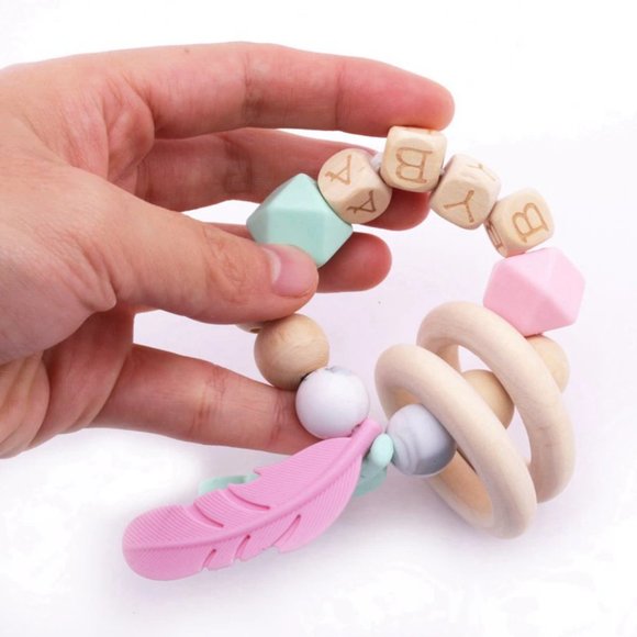 Feather Dream Catcher Baby Teething Ring, Silicone & Beech Wood, Montessori Toy - Picture 9 of 9